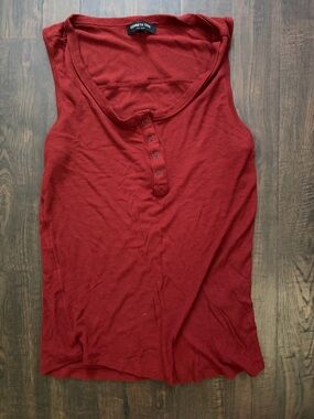 Kenneth Cole Red Ribbed Henley Tank Top